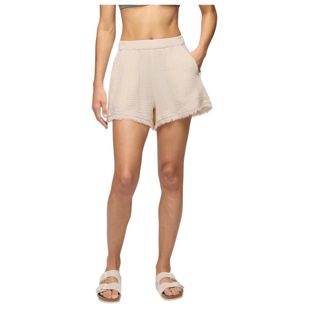 Prana Hideaways Shorts Organic Cotton Gauze Ivory Frayed Hem Size Small - Picture 3 of 10